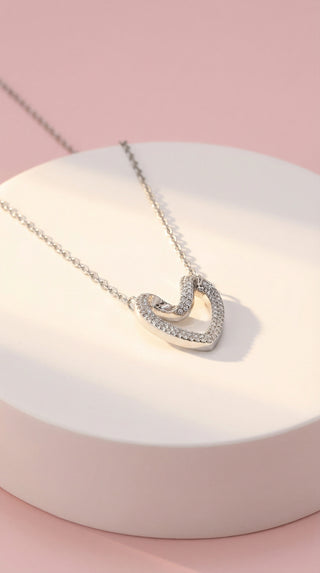 Wavey Heart Crystal Stainless Steel Pendant Necklace