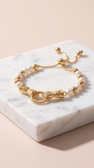 Good Hands Beaded Pull Tie Gold Plated Bracelet