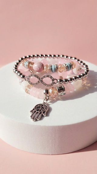 Hamsa Charm Ceramic Beaded Bracelet Set