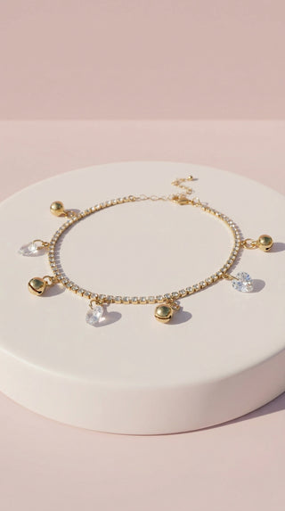 Crystal Bell Charm Tennis Anklet