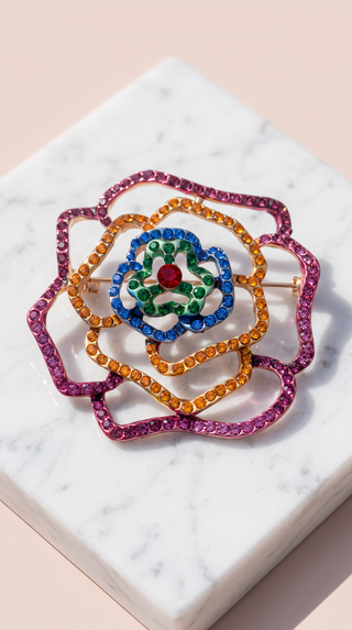 Lattice Flower Crystal Brooch Pin