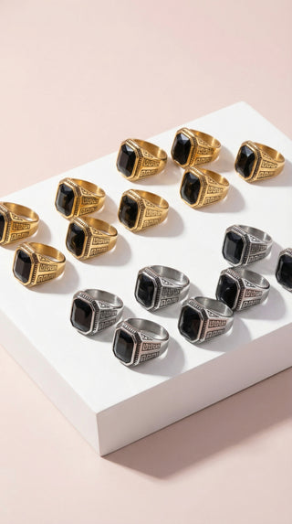 Stainless Steel Men's Black Stone Signet Ring