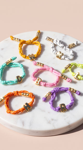 Gold Charm Initial Knotty Pull-Tie Bracelet