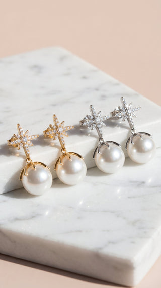 Crystal Star With Pearl Drop & Dangle Earrings