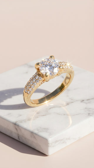 Box Set Of 12 Gold Round Cut Crystal Rings