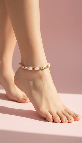 Evil Eye Beaded Pull Tie Anklet