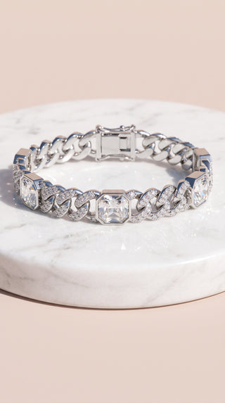 Emerald Cut Crystal Pave Cuban Link Statement Bracelet