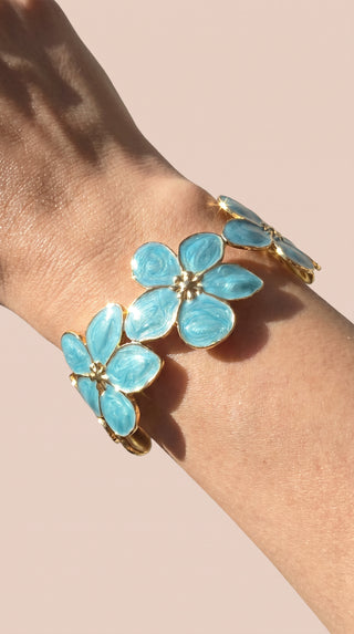 Turquoise Enamel Gold Floral Cuff Bangle