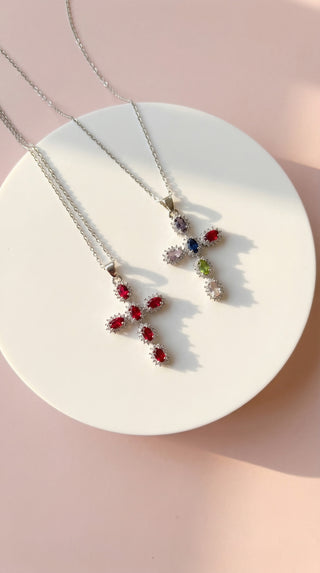 Oval Cut Colourful Symbolic Cross Necklace Pendant