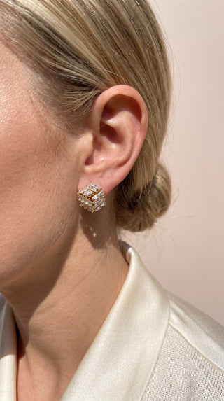 Square Faceted Crystal Stud Earrings