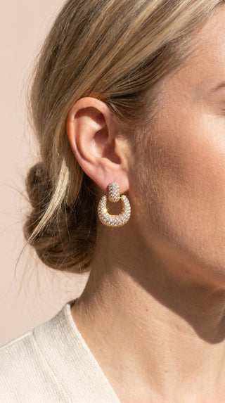 Crystal Drop Hooped Gold Plated Earrings