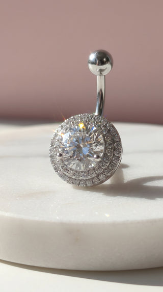 Round Cut Gold Plated Stainless Steel Crystal Belly Bar