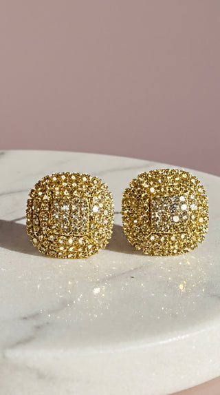 Curved Square Crystal Stud Earrings