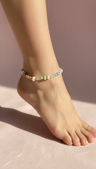 Gem Beaded Pull Tie Anklet