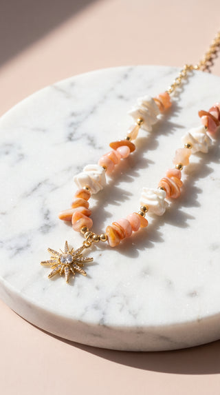 Natural Shell Gold Sun Burst Pendant Necklace