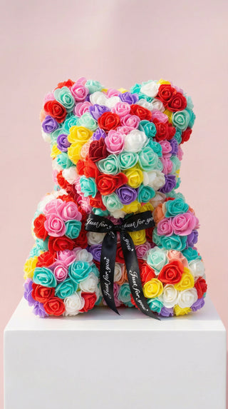 Floral Teddy Bear Figurine With Gift Box