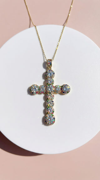 Iridescent Rainbow Crystal Cross Necklace