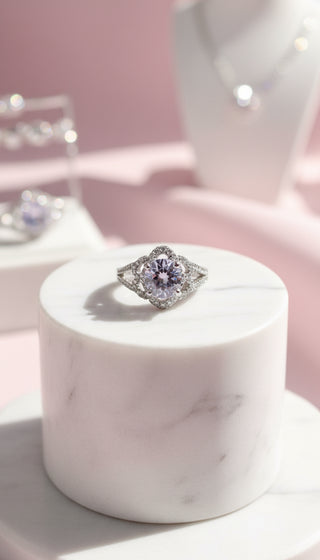 Flower Crystal Ring Silver Box set of 12