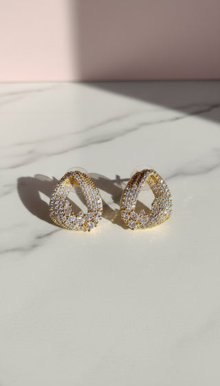 Convoluted Oval Crystal Stud Earrings
