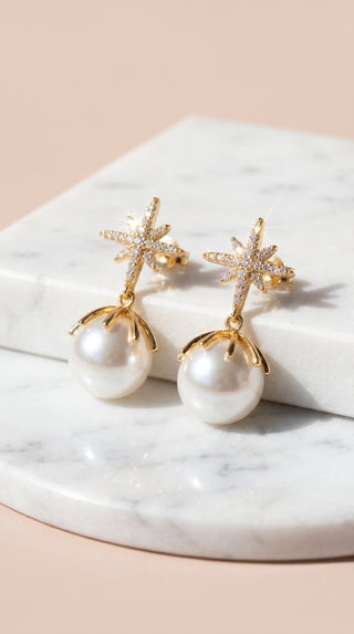 Crystal Star With Pearl Drop & Dangle Earrings