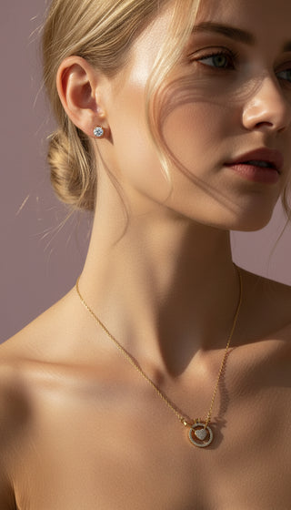 Crystal Heart & Arrow Ring Pendant Necklace & Earring Set