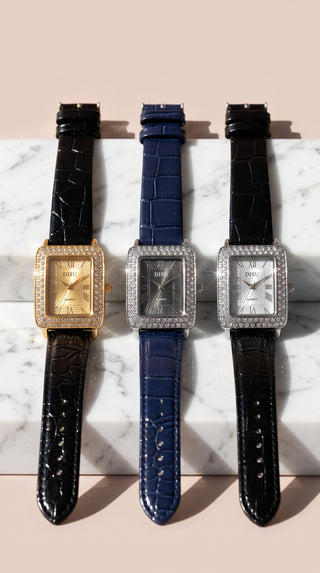 Crystal Bezel Croc Strap Quartz Watch