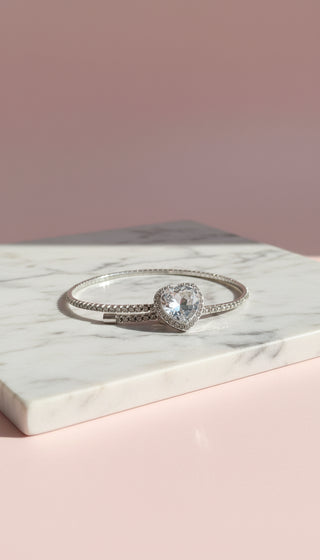 Wrap Around Heart Charm Free Size Crystal Cuff