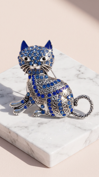 Cat Sitting Crystal Brooch Pin