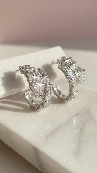 Gold Plated Serpent Huggie Hoop Crystal Earrings