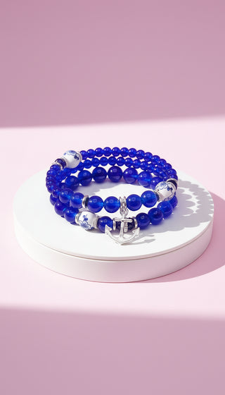 Anchor Charm Ceramic Beaded Bracelet Set