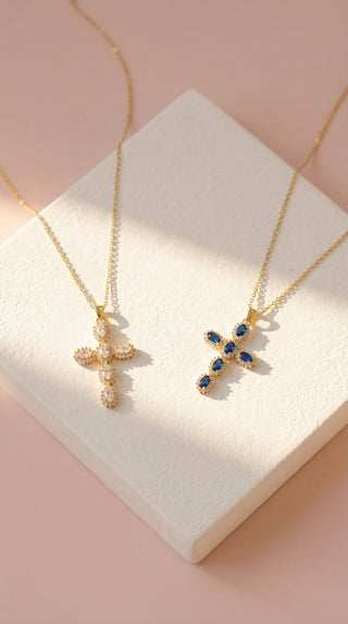 Oval Cut Colourful Symbolic Cross Necklace Pendant