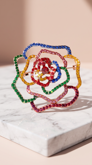 Lattice Flower Crystal Brooch Pin