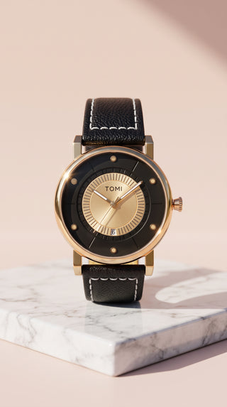 Unisex Gold Face Black Dial Watch