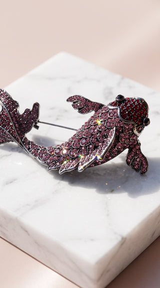 Koi Carp Fish Statement Crystal Brooch Pin