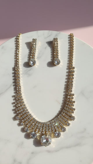 Round CZ Statement Crystal Necklace & Earrings Set