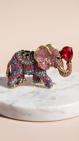Crystal Multicolor Elephant Statement Brooch Pin