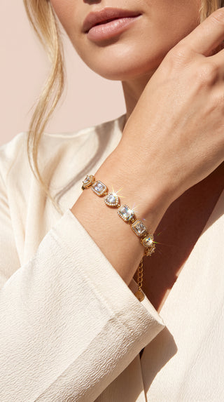 Gold Plated Multi Cut Crystal Tennis Bracelet