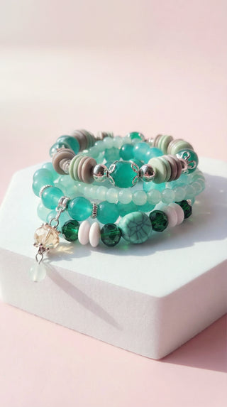 Crystal Charm Ceramic Beaded Bracelet Set