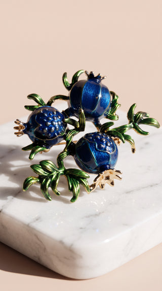 Red and Blue Pomegranate Fruit Brooch