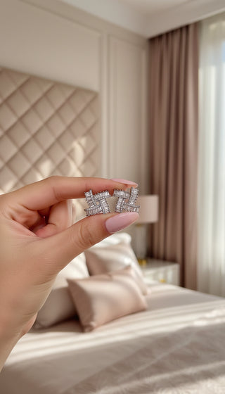 Twisted Square Baguette Cut Crystal Stud Earrings