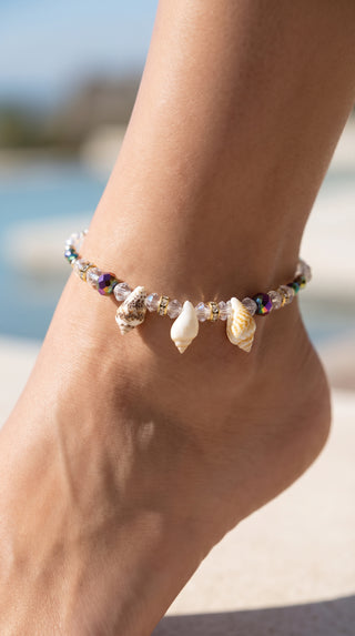 Beaded Shell Faceted Pull Tie Anklet