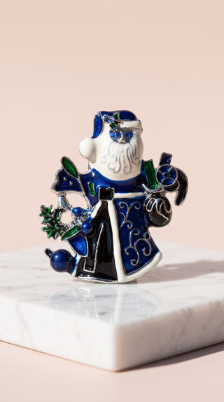 Blue Santa Christmas Festive Brooch Pin