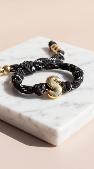 Gold Charm Initial Knotty Pull-Tie Bracelet
