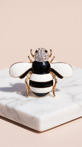 Black and White Crystal Bee Brooch