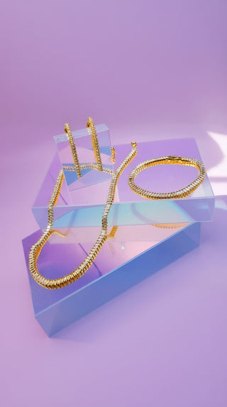 Mini Baguette Cut Crystal Necklace, Earrings & Bracelet Set