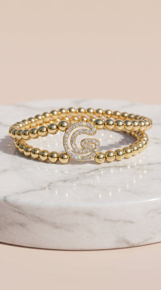 Gold Plated Personalised Initial Stretchy Bracelet