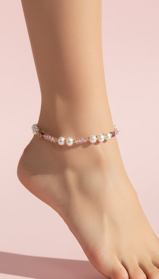 Faceted Beaded & Pearl Pull Tie Anklet