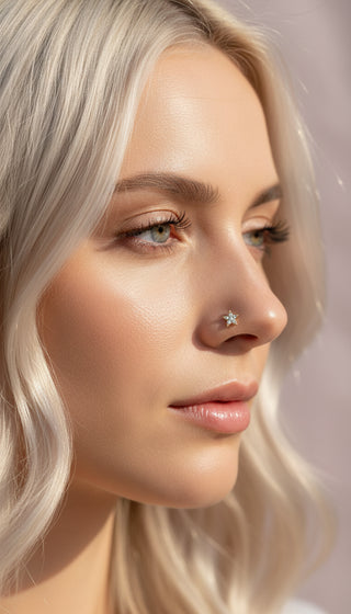 Waterproof Stainless Steel Star Gold Plated Crystal Nose Ring