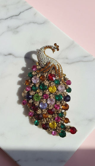 Crystal Peacock Statement Brooch Rhinestone Pin
