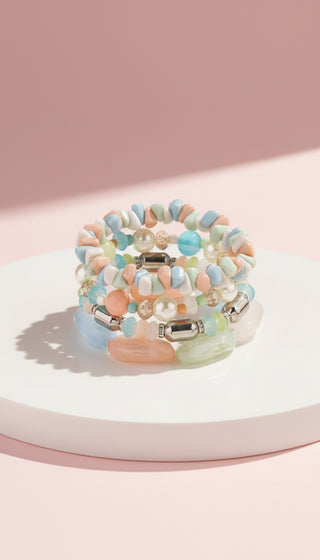 Pearl Charm Ceramic Beaded Bracelet Set